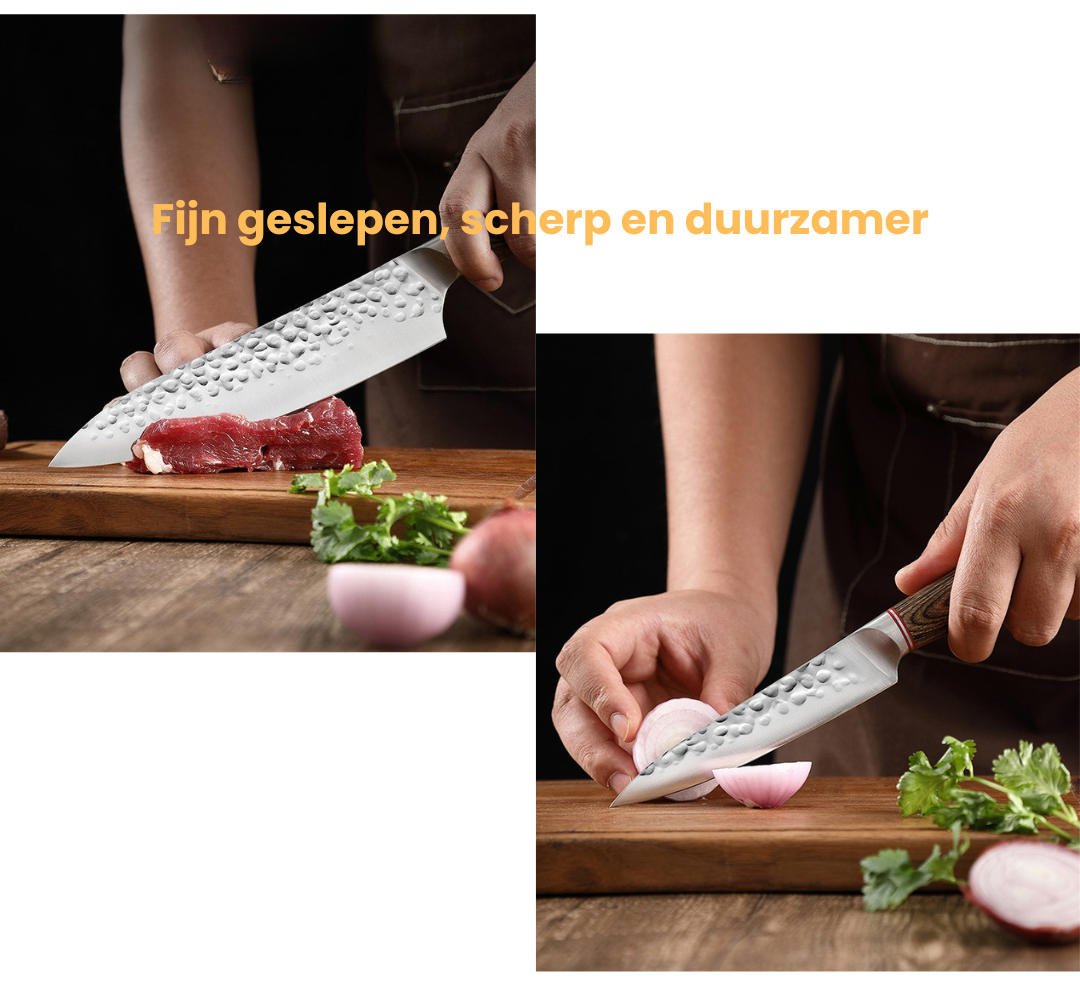 Japanse Messenset 4-delig + Houten Messenblok 4