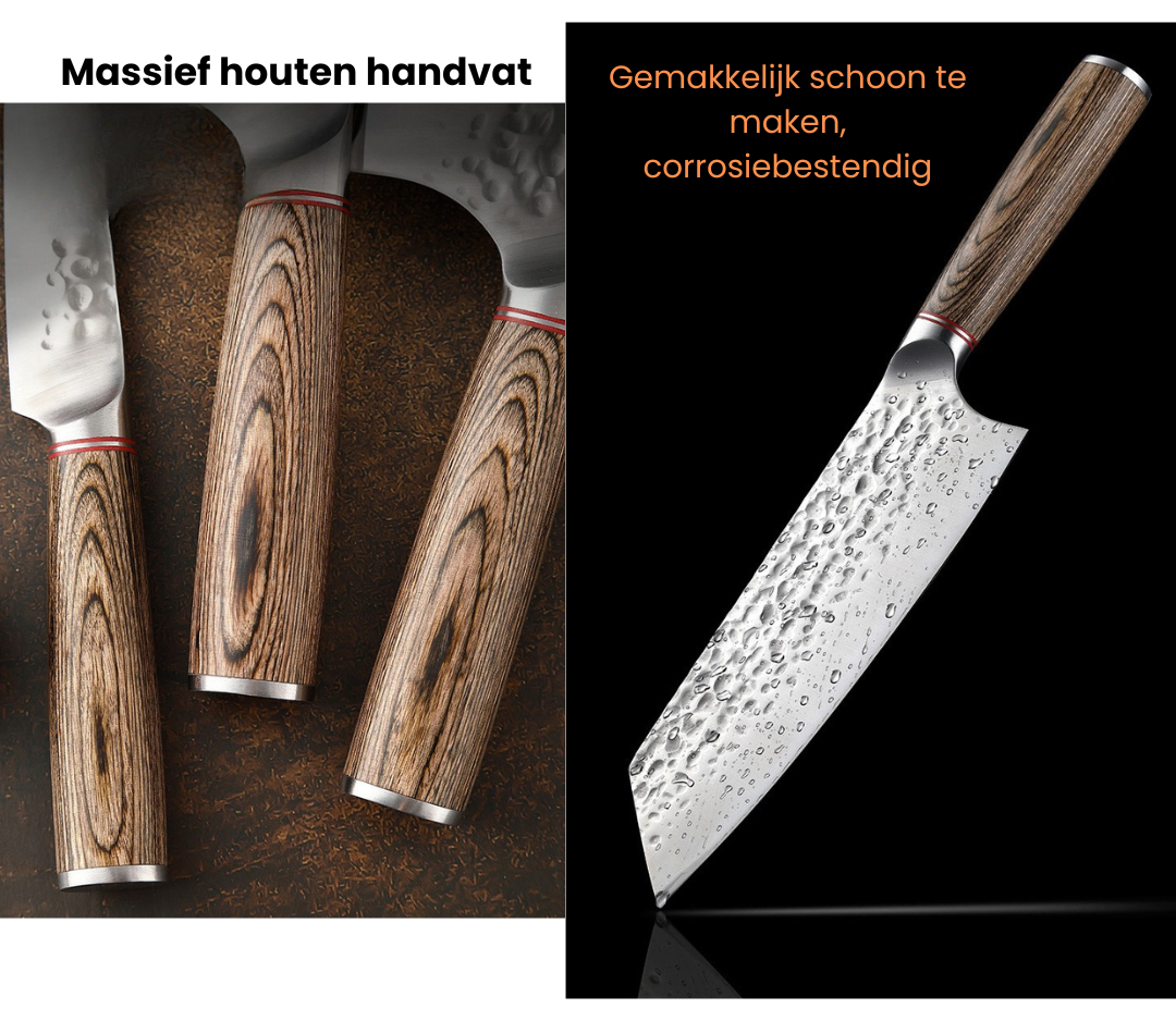Japanse Messenset 4-delig + Houten Messenblok 5